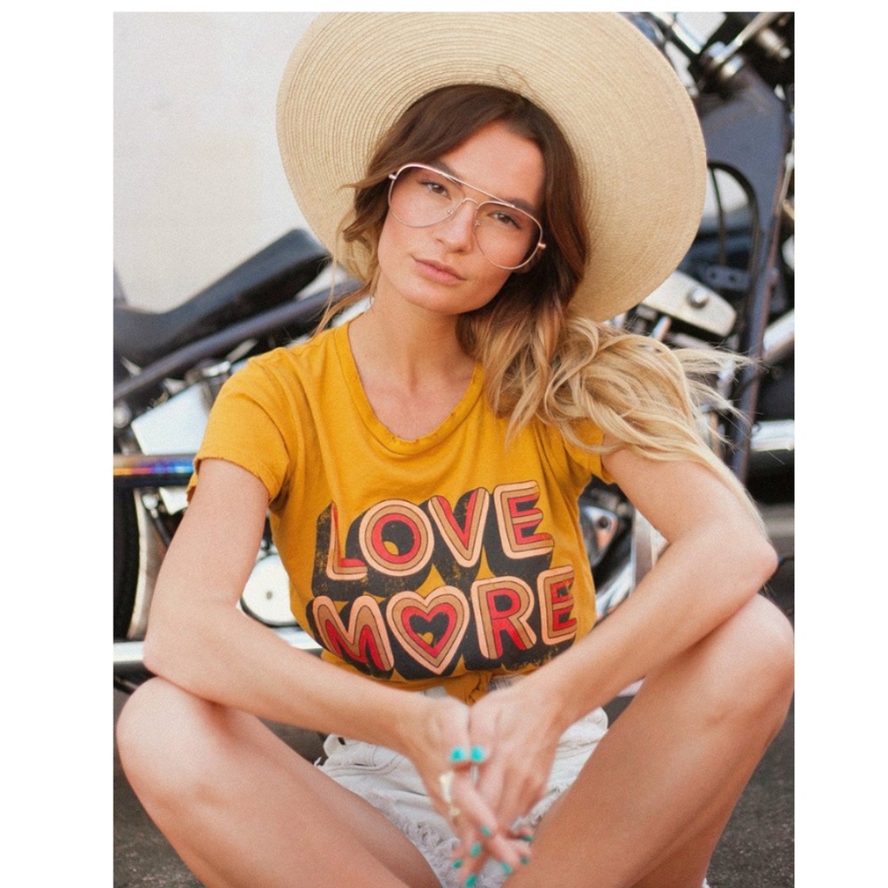 LOVE MORE yellow mustard Graphic T-Shirt Tee - Picture 5 of 7